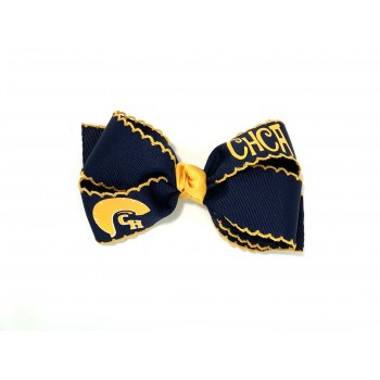 Cottage Hill Christian (Navy) / Yellow Gold Pico Stitch Bow - 5 Inch